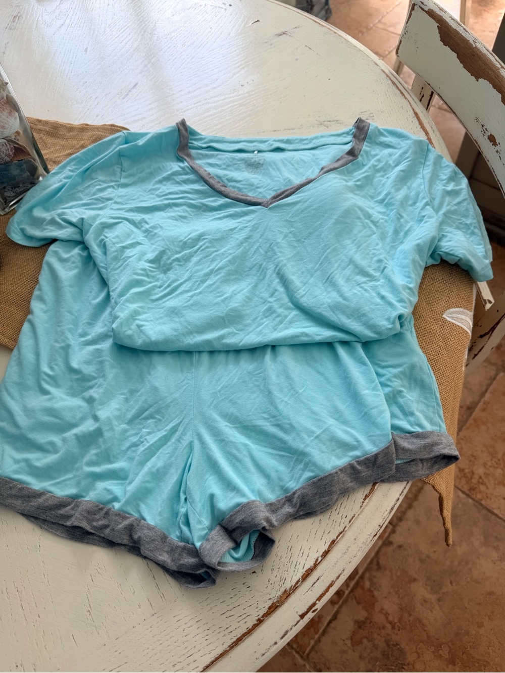 Sonoma Light Blue Short Pajama Set with Gray Trim